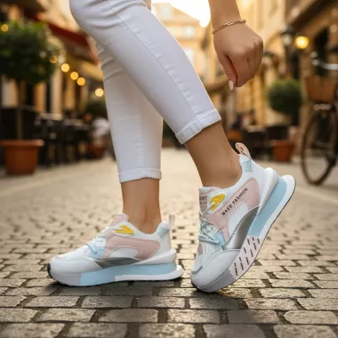 Adidasi dama casual albi cu roz CL2312 N11-1